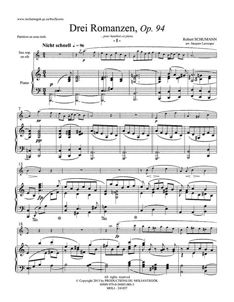 Robert Schumann: Three Romances (Drei Romanzen), Opus 94, Arranged For Flute And Piano
